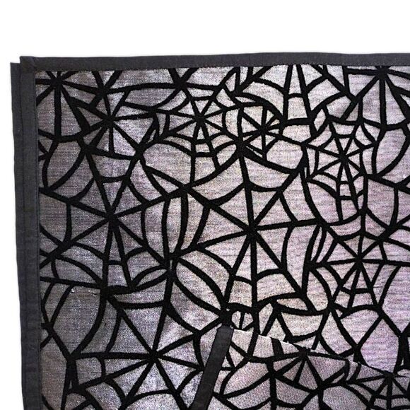 Halloween Black Silver Spider Web Table Runner 14x68 Spooky Witchycore Kitchen - Picture 2 of 5